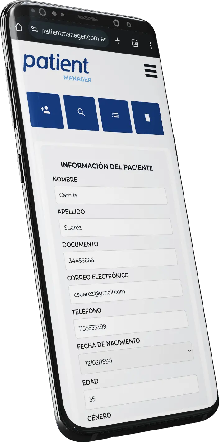 Vista de PatientManager en celulares